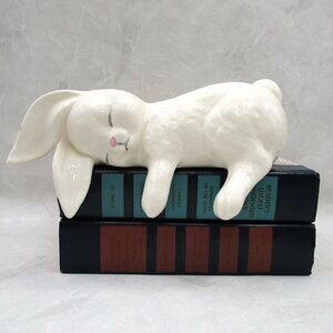 Vintage Sleeping Bunny Shelf Sitter Figurine White Ceramic Tired Bunny